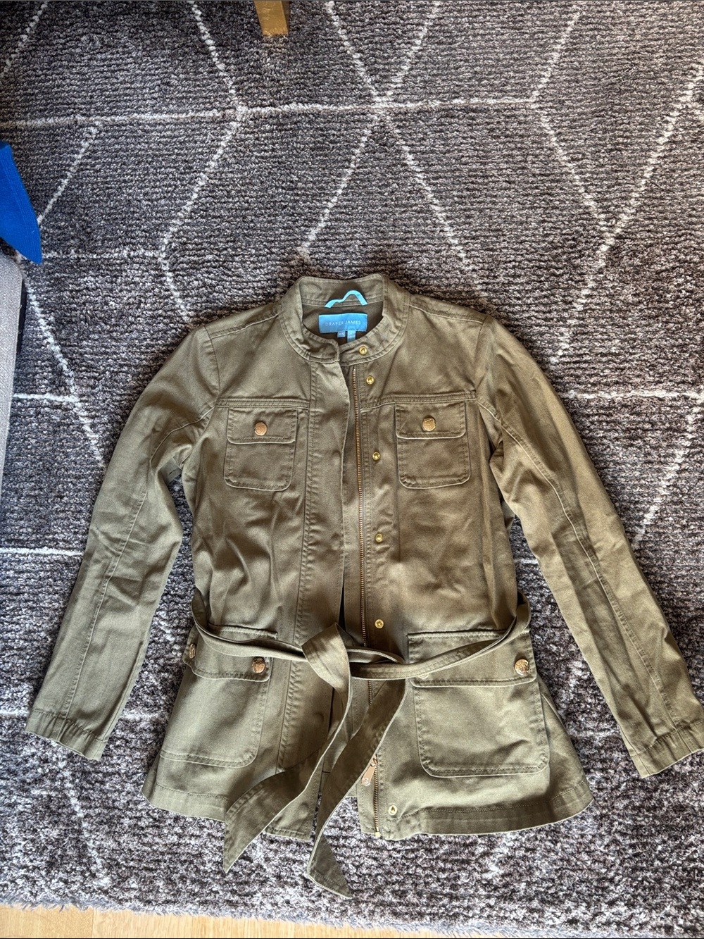 Draper James Olive Utility Jacket with Tie Waist